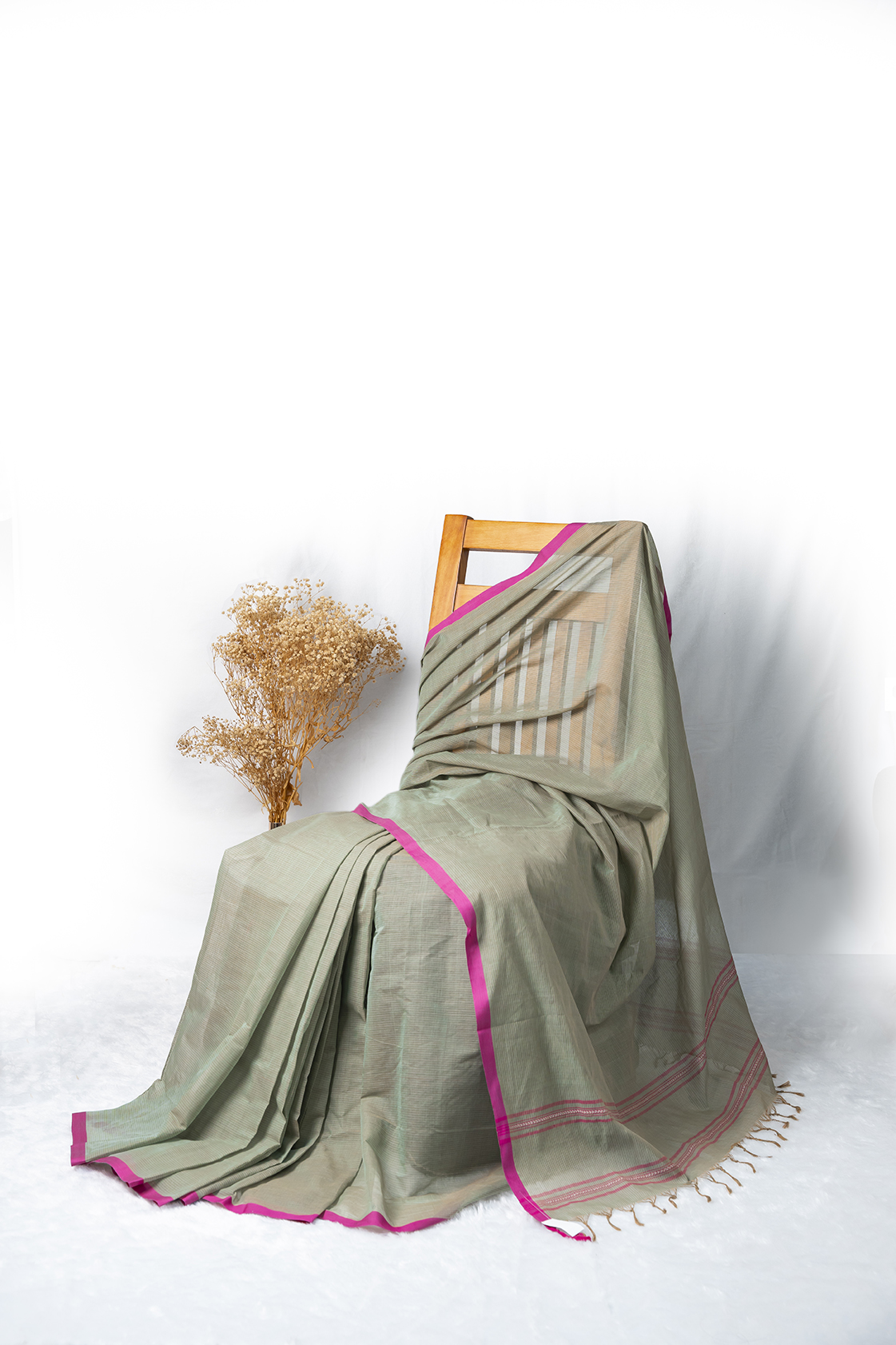 Beige, White & Cement Saree